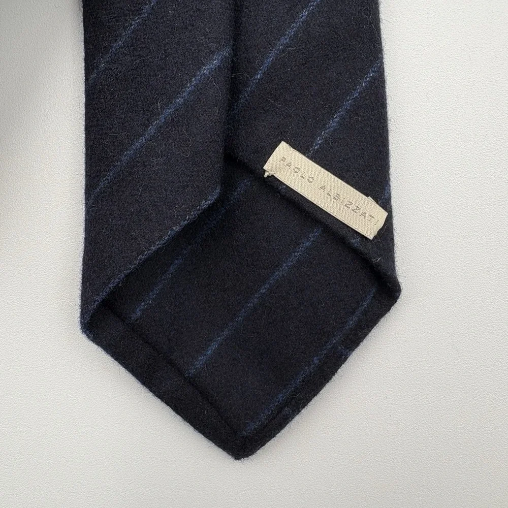 Paolo Albizzati Tie Men Blue Striped 100% Wool Handmade Italy 3
